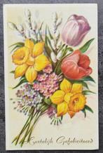 Oude felicitatiekaart met bloemen., Ophalen, 1940 tot 1960, Gelopen, Feest(dag)