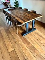 Eiken eettafel met industrieel onderstel – wagonplanken, Huis en Inrichting, Tafels | Eettafels, Ophalen, Eikenhout, 200 cm of meer