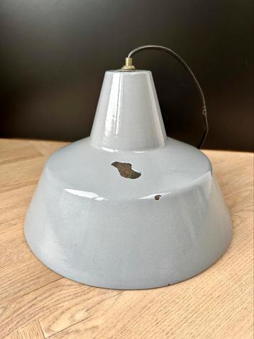 Industriële emaille hanglamp grijs/blauw