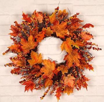 Herfst Kunstkrans 45cm – Oranje Bladeren & Bloemen beschikbaar voor biedingen