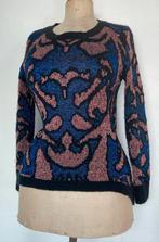Vintage wollen trui maat 38 M wol zwart blauw roze ikat, Ophalen of Verzenden, Zo goed als nieuw, Maat 38/40 (M), Zwart