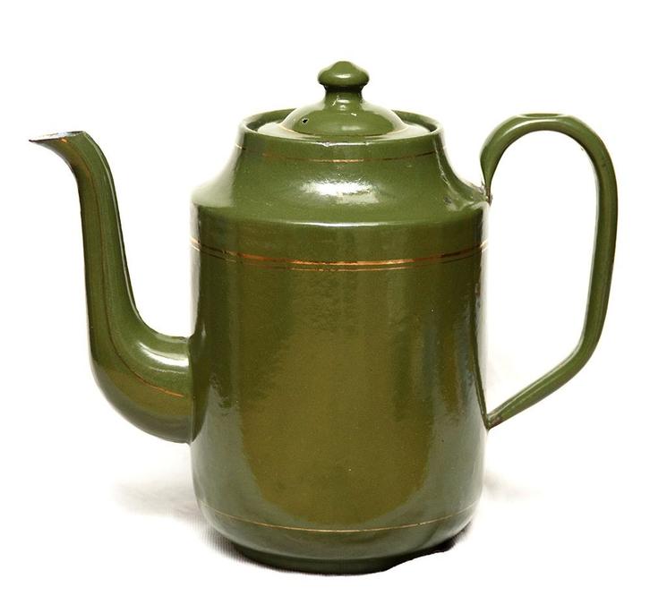 Donkergroen met gouden bies, emaille theepot, Antiek en Kunst, Antiek | Emaille, Ophalen of Verzenden