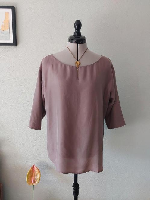 Diega taupe bruine blouse mt. L, Kleding | Dames, Tops, Zo goed als nieuw, Maat 42/44 (L), Bruin, Lange mouw, Ophalen of Verzenden