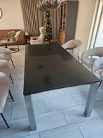 Marmeren eettafel met RVS onderstel - 1x2 meter, Ophalen, Gebruikt, 50 tot 100 cm, Vijf personen of meer