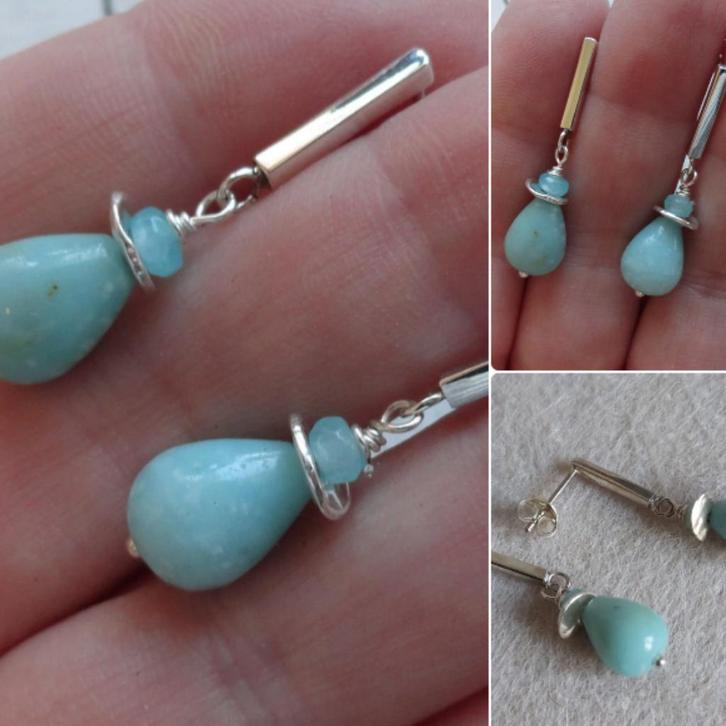 Fraaie handgemaakte zilveren oorbellen edelsteen Amazoniet, Sieraden, Tassen en Uiterlijk, Oorbellen, Nieuw, Hangers, Zilver, Zilver