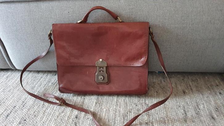 Vintage leren aktetas / schoudertas bruin, Sieraden, Tassen en Uiterlijk, Tassen | Schoudertassen, Overige merken, Bruin, Leer