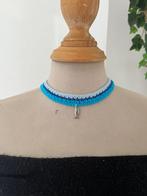 Ketting choker blauw tinten bedel visje festival, Overige materialen, Verstelbaar, Blauw, Nieuw