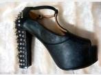 Zwarte gothic peeptoe platform schoenen met spikes Jojo Cat, Schoenen met hoge hakken, Zo goed als nieuw, Zwart, Verzenden