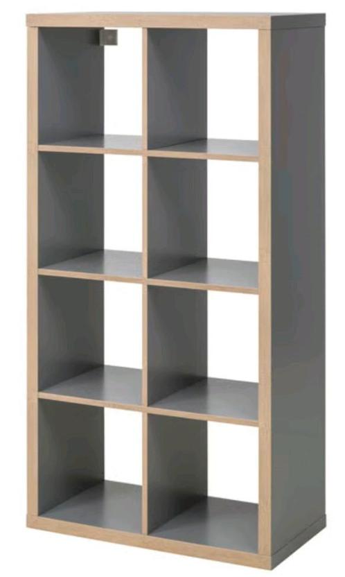 Kallax 2x4 grijs met kallax wielen (plekken op de zijkanten), Huis en Inrichting, Kasten | Boekenkasten, Gebruikt, 25 tot 50 cm