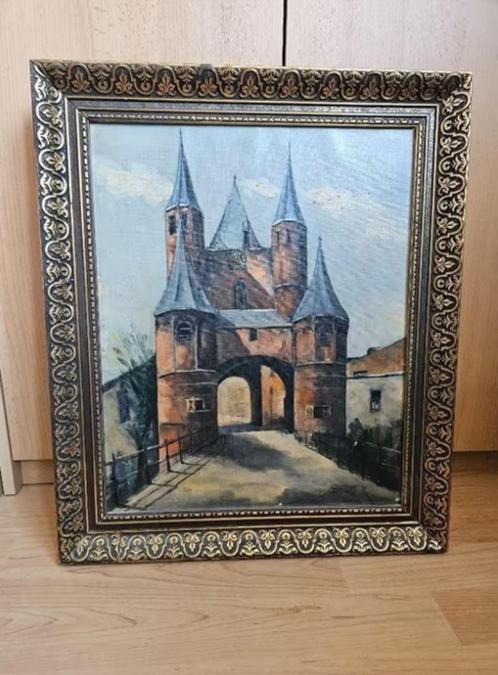 Olieverf op linnen van de Amsterdamse Poort, Antiek en Kunst, Kunst | Schilderijen | Klassiek, Ophalen of Verzenden