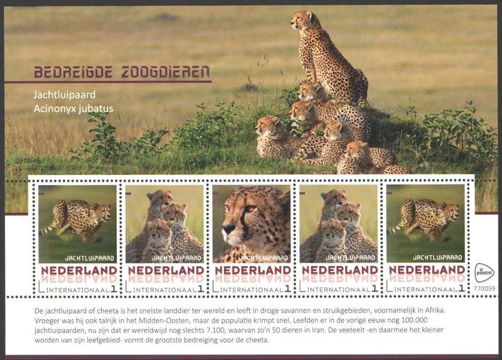 Postzegels Bedreigde zoogdieren: Jachtluipaard, Postzegels en Munten, Postzegels | Nederland, Postfris, Na 1940, Ophalen of Verzenden