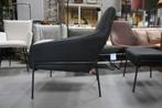 Luxe fauteuil + hocker JOLLY Jess Design echt leer antraciet, Ophalen, Zo goed als nieuw, Metaal, 50 tot 75 cm