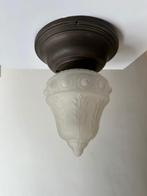 Plafondlamp oud glas en koper, Huis en Inrichting, Lampen | Plafondlampen, Ophalen, Gebruikt, Glas