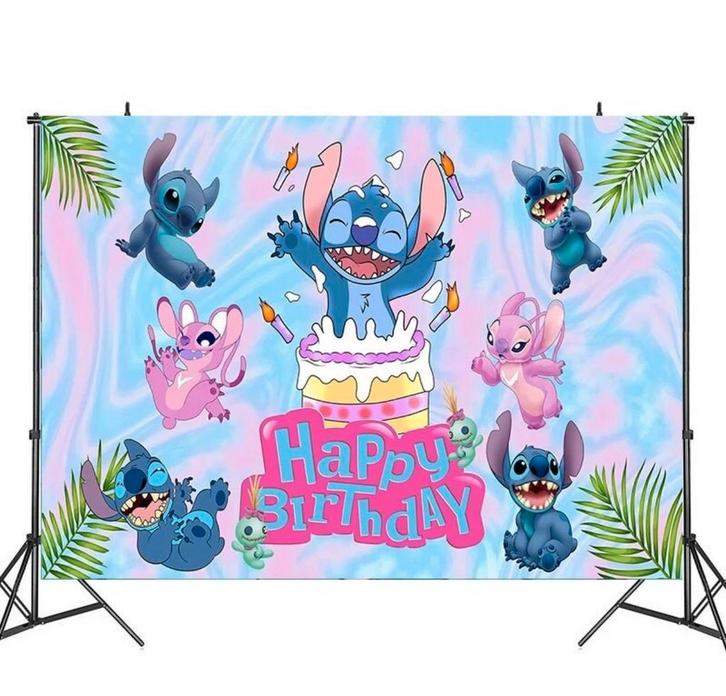 Stitch happy birthday achtergronddoek/poster, Hobby en Vrije tijd, Feestartikelen, Nieuw, Versiering, Verjaardag, Ophalen of Verzenden