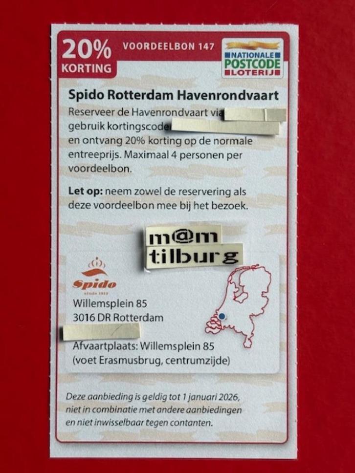 Voordeelbon 147 Spido Rotterdam Havenrondvaart 20% korting, Tickets en Kaartjes, Kortingen en Cadeaubonnen, Drie personen of meer