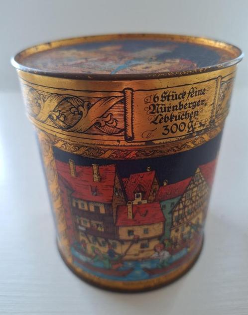Vintage Nürnberger Lebkuchen middeleeuws blik, Verzamelen, Blikken, Gebruikt, Koek(jes), Ophalen of Verzenden