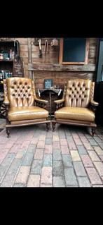Set chesterfield kasteel fauteuils, Huis en Inrichting, Fauteuils, Gebruikt, Ophalen of Verzenden, 50 tot 75 cm