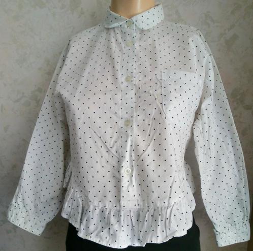 VINTAGE Meisjes blouse wit met zwarte stipjes maat 140, Kinderen en Baby's, Kinderkleding | Maat 140, Gebruikt, Meisje, Overhemd of Blouse