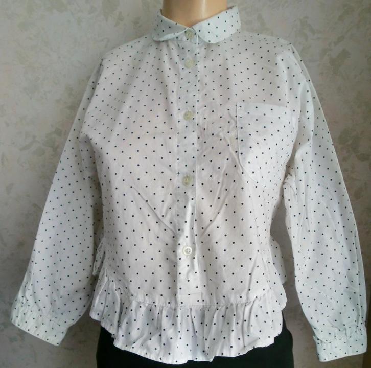 VINTAGE Meisjes blouse wit met zwarte stipjes maat 140, Kinderen en Baby's, Kinderkleding | Maat 140, Gebruikt, Meisje, Overhemd of Blouse
