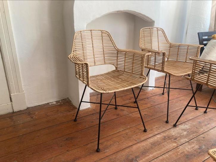 HKliving eetkamer stoelen - kuipstoelen - Rotan, Huis en Inrichting, Stoelen, Gebruikt, Vier, Riet of Rotan, Bruin, Ophalen
