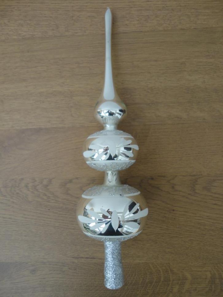 Mooie glazen zilverkleurige kerstpiek, Diversen, Kerst, Gebruikt, Ophalen of Verzenden