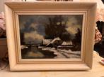 Prachtige antiek olieverf winterlandschap schilderij, Ophalen of Verzenden
