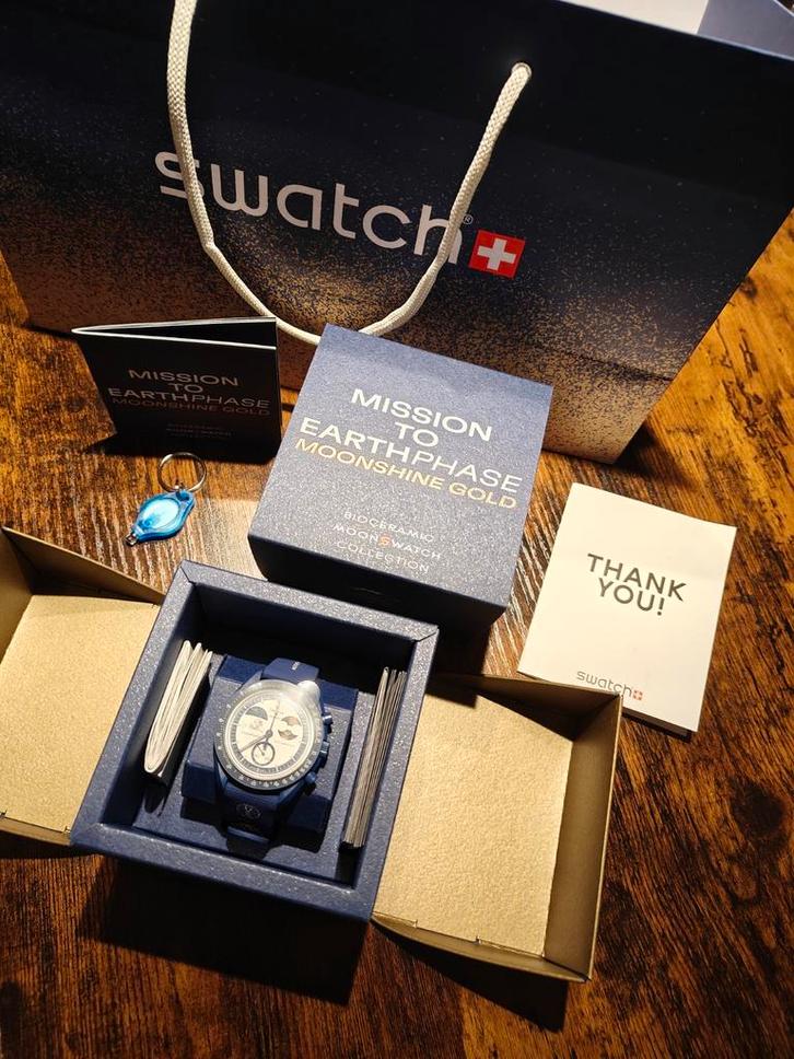 Omega Swatch Mission to Earthphase Moonshine Gold, Sieraden, Tassen en Uiterlijk, Horloges | Heren, Nieuw, Polshorloge, Swatch