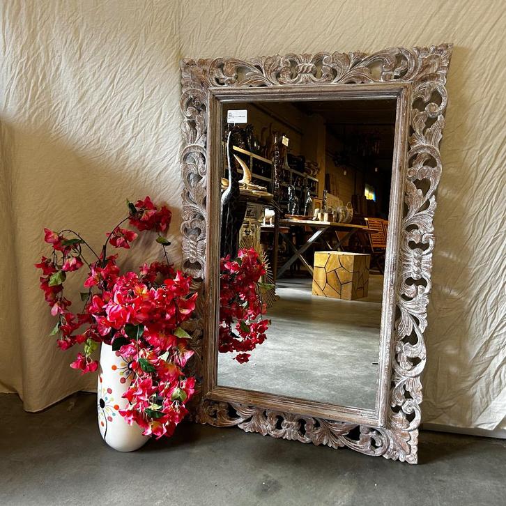 Barok Spiegel – houten lijst wit - 120 x 80 cm- TTM Wonen, Huis en Inrichting, Woonaccessoires | Spiegels, Nieuw, 75 tot 100 cm