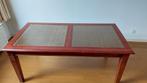 Eettafel grenen hout ( kersen kleur) met glazen inleg, Ophalen, Gebruikt, Glas, 50 tot 100 cm