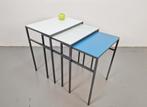 Vintage mimi set metaal formica teak Nesting Tables ‘60, 45 tot 60 cm, Minder dan 55 cm, N, Metaal of Aluminium