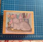 Houten Stempel - House mouse, met kat, Hobby en Vrije tijd, Stempelen, Ophalen of Verzenden, Houten stempel