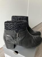 Merk Gabor, zwart leer enkellaarsje met velours tijgerprint, Ophalen, Zwart, Lage of Enkellaarzen, Gabor
