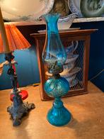 Blauwe glazen olielamp, Ophalen of Verzenden