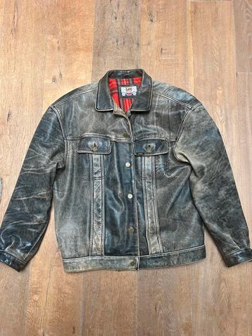Vintage Lee Riders Leren Trucker Spijkerjack Bruin L beschikbaar voor biedingen