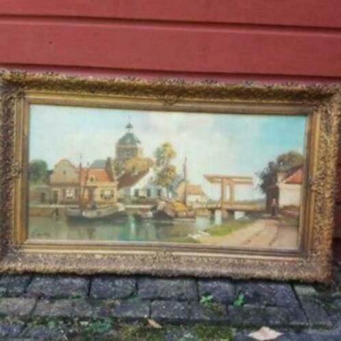 Meppel met fantastische houten lijst gesigneerd. F. Jansma, Antiek en Kunst, Kunst | Schilderijen | Klassiek, Ophalen