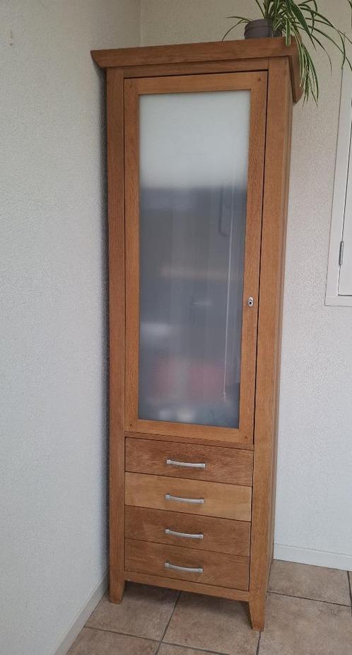 Hoge kast eiken hout, Huis en Inrichting, Kasten | Boekenkasten, Gebruikt, 25 tot 50 cm, Met lade(s), Met deur(en), Met plank(en)