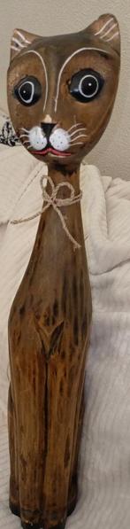 Hout handgesneden kat / poes, 59 cm., Antiek en Kunst, Kunst | Beelden en Houtsnijwerken, Ophalen of Verzenden