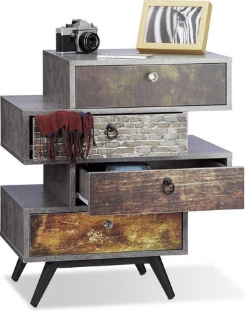 vintage kast - met 4 lades - 68 x 60 x 40 cm - retro - grijs beschikbaar voor biedingen