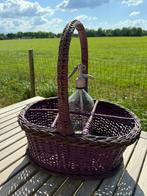 Vintage rotan flessenmand - 6 flessen - paars, Antiek en Kunst, Ophalen of Verzenden