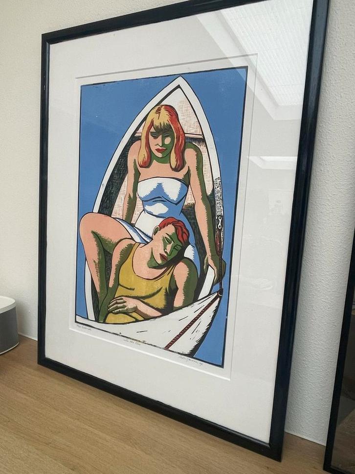 Leon Janssen - Into the Blue - Houtsnede '95, Antiek en Kunst, Kunst | Litho's en Zeefdrukken, Ophalen