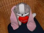 JAMBA KONIJN SNUFFIE PLUCHE GRIJS/WIT MET ROZE, Ophalen of Verzenden, Nieuw, Overige typen