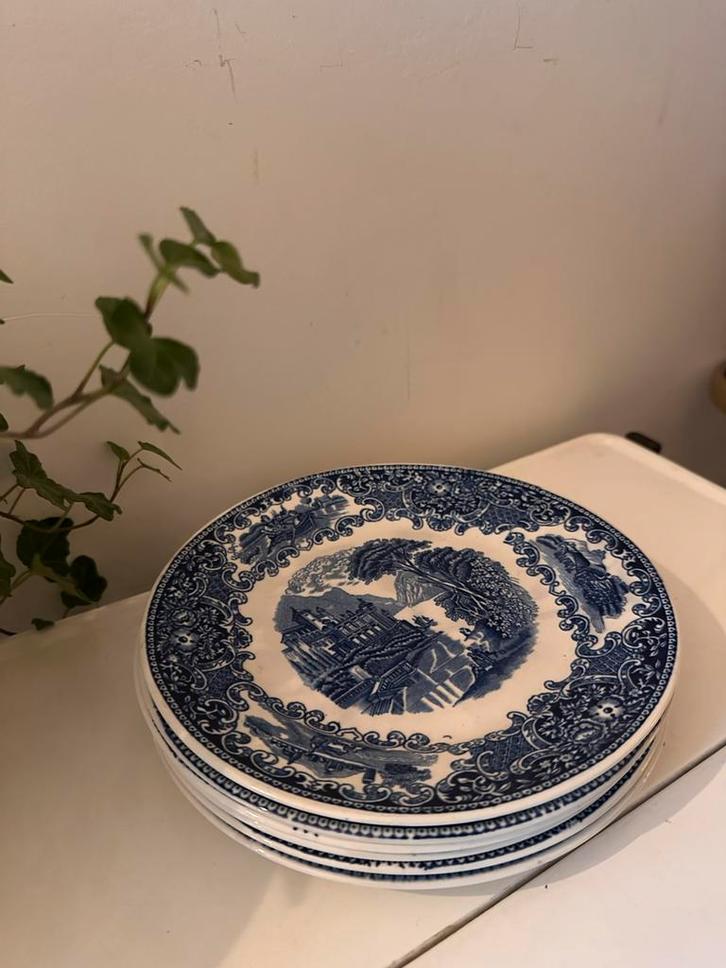 Set van 6 Petrus Regout bordjes blauw wit, Antiek en Kunst, Antiek | Servies los, Ophalen of Verzenden