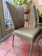 6 olijfgroene leren HVS stoelen in goede staat, Ophalen, Gebruikt, Overige kleuren, Leer