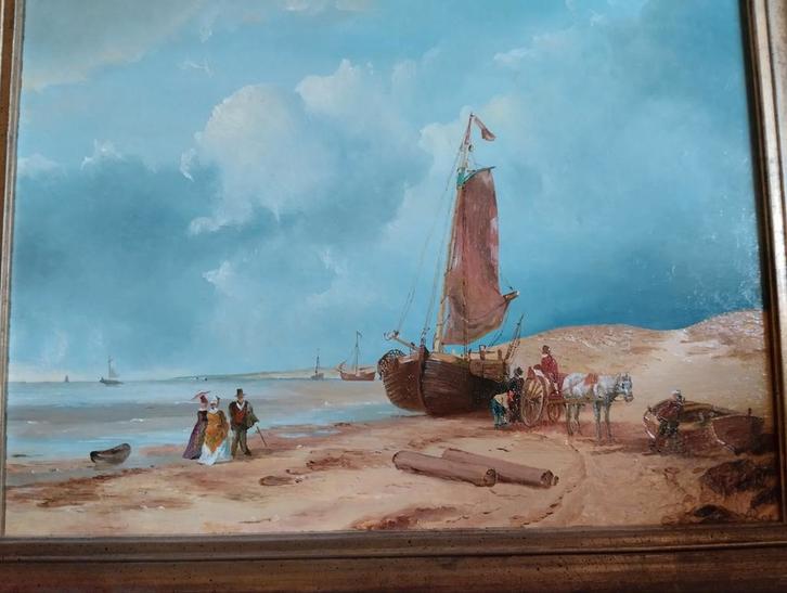 Andreas Schelfhout, 'Bomschuit op het strand' 1853 (kopie), Antiek en Kunst, Kunst | Schilderijen | Klassiek, Ophalen of Verzenden