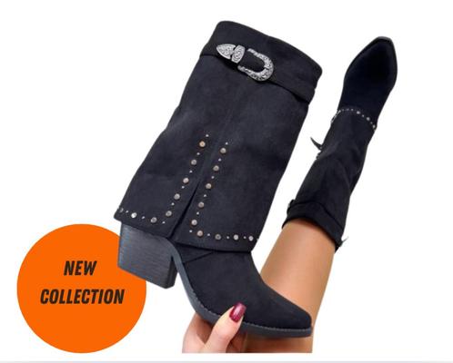 NEW Suedine Cowboy Laars Studs Flap, Kleding | Dames, Schoenen, Nieuw, Hoge laarzen, Zwart, Ophalen of Verzenden