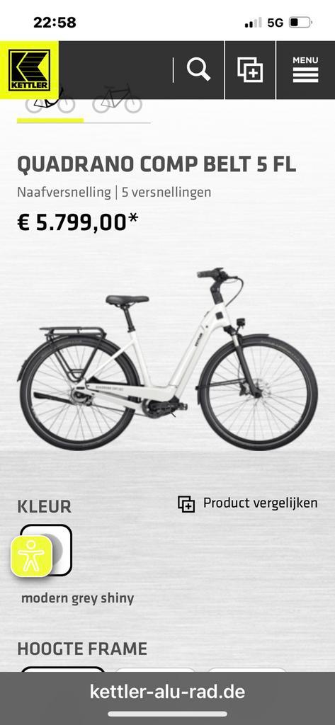 Kettler Quadrafonie 5 Belt E-bike, Fietsen en Brommers, Elektrische fietsen, Zo goed als nieuw, Overige merken, 55 tot 59 cm, 50 km per accu of meer