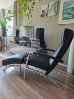 Leolux Fauteuil met Hocker - Zwart Leer, Huis en Inrichting, Ophalen