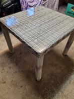 Tuintafel wicker glasplaat mixed grey 90x90, Ophalen, Nieuw, Rechthoekig, Wicker