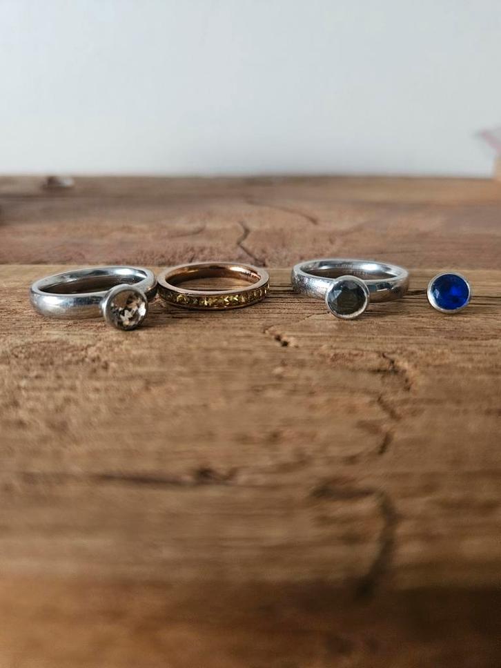 Melano Ringen Set + steentjes Zilver, Zwart, Kobaltblauw, Sieraden, Tassen en Uiterlijk, Ringen, Zo goed als nieuw, Zilver, Met strass