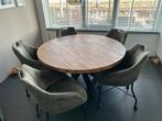 Eetkamer set - teakhouten ronde tafel 140 cm en 5 stoelen, Ophalen, Zo goed als nieuw, 4 tot 6 stoelen